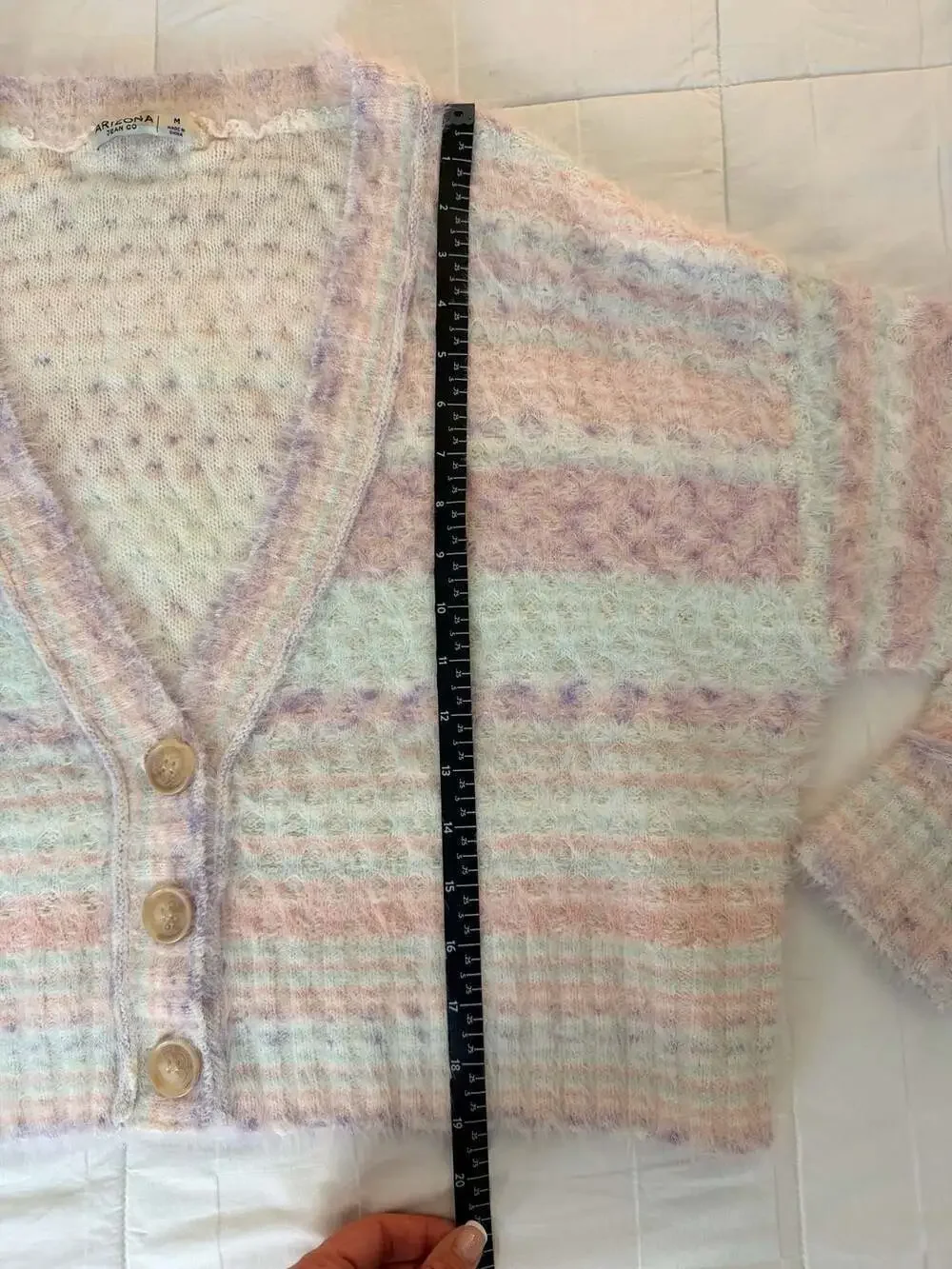 Arizona Jean Women's Fuzzy Pastel Striped Cropped Cardigan